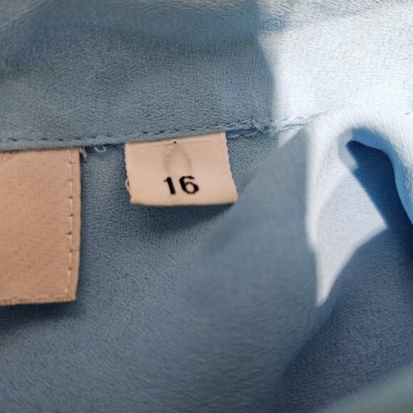 Josephine Shirt Womens 16 Blue Flutter Sleeve Button Up Vintage Style Bow Blouse - Picture 13 of 15